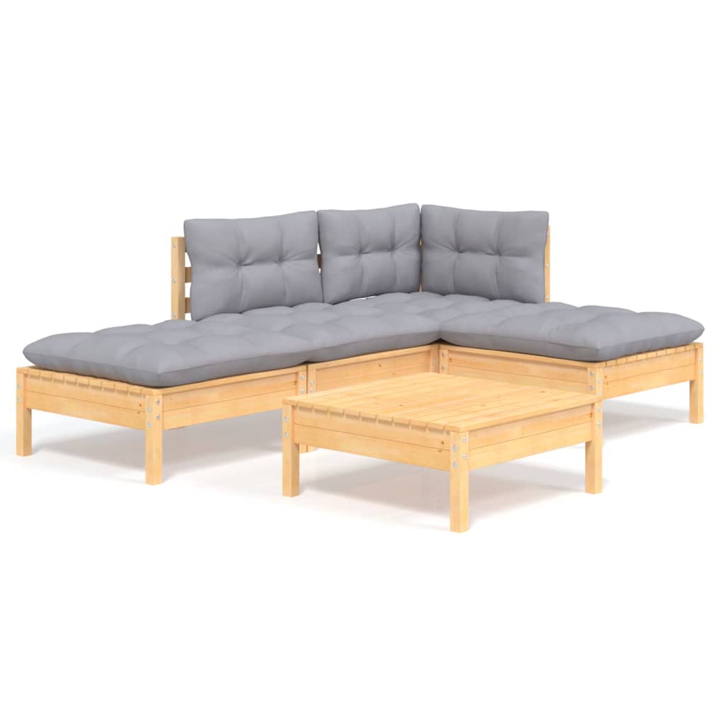 5-delige Loungeset met grijze kussens grenenhout is nu te koop bij PeponiXL, paradijselijk wonen!