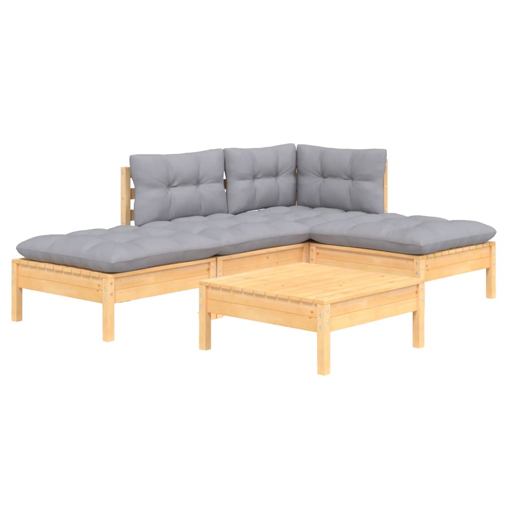 5-delige Loungeset met grijze kussens grenenhout is nu te koop bij PeponiXL, paradijselijk wonen!