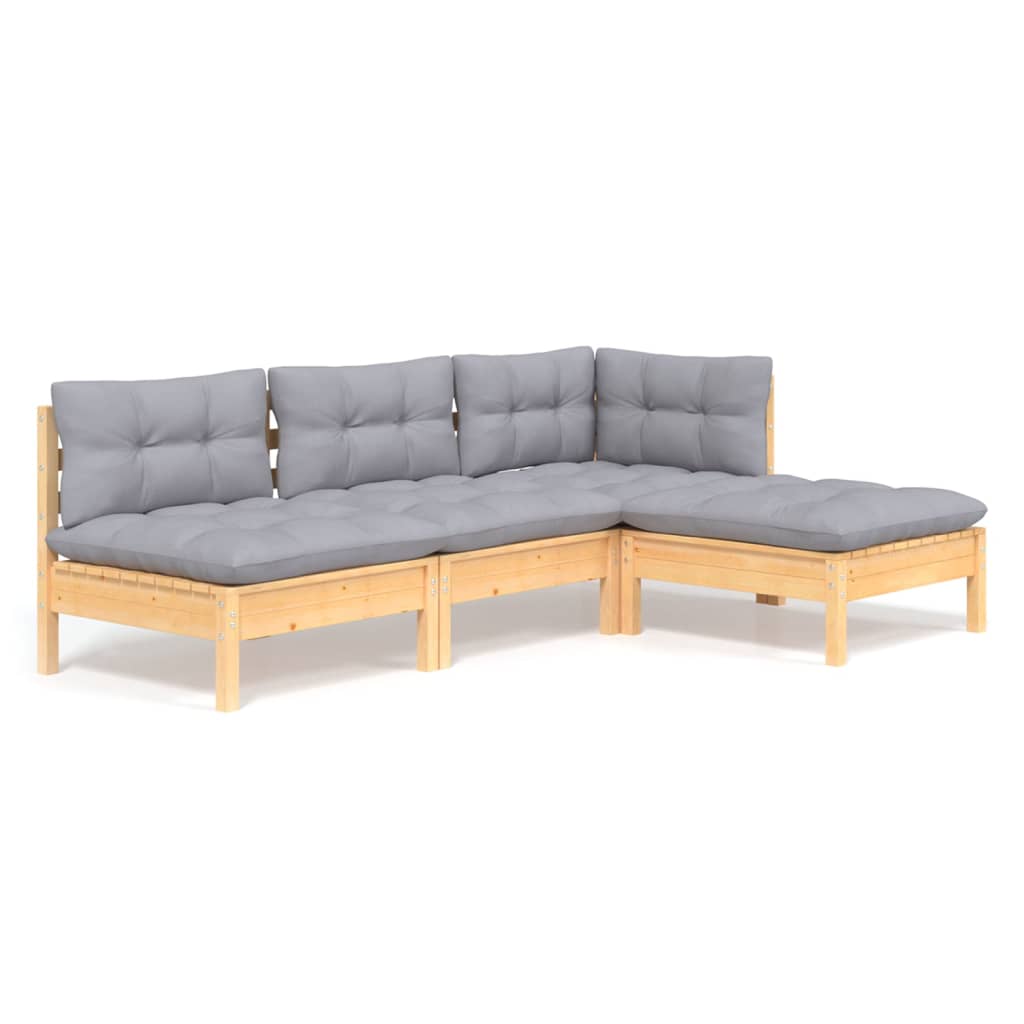 4-delige Loungeset met grijze kussens grenenhout is nu te koop bij PeponiXL, paradijselijk wonen!