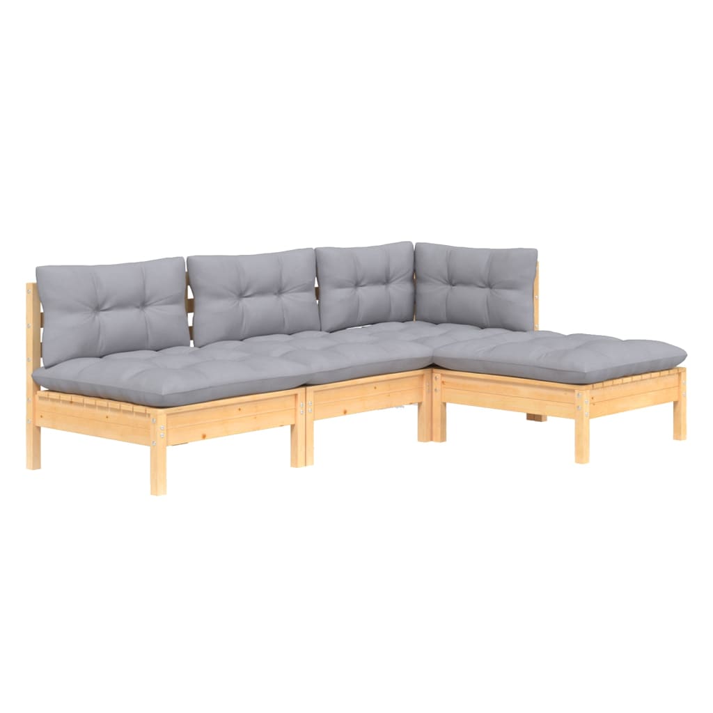 4-delige Loungeset met grijze kussens grenenhout is nu te koop bij PeponiXL, paradijselijk wonen!