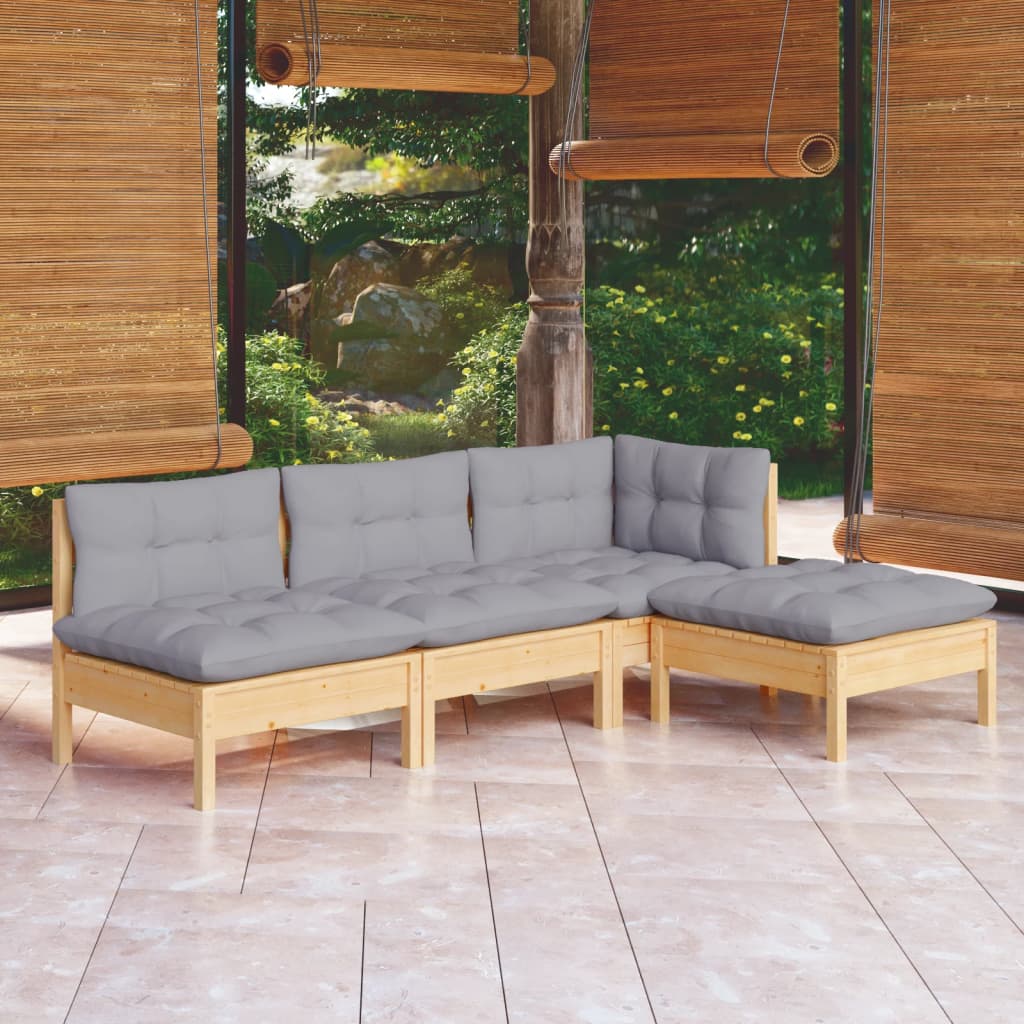 4-delige Loungeset met grijze kussens grenenhout is nu te koop bij PeponiXL, paradijselijk wonen!