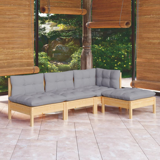 4-delige Loungeset met grijze kussens grenenhout is nu te koop bij PeponiXL, paradijselijk wonen!