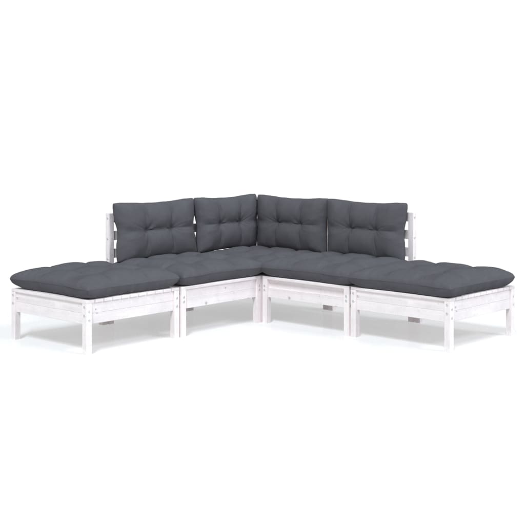 5-delige Loungeset met kussens grenenhout wit is nu te koop bij PeponiXL, paradijselijk wonen!