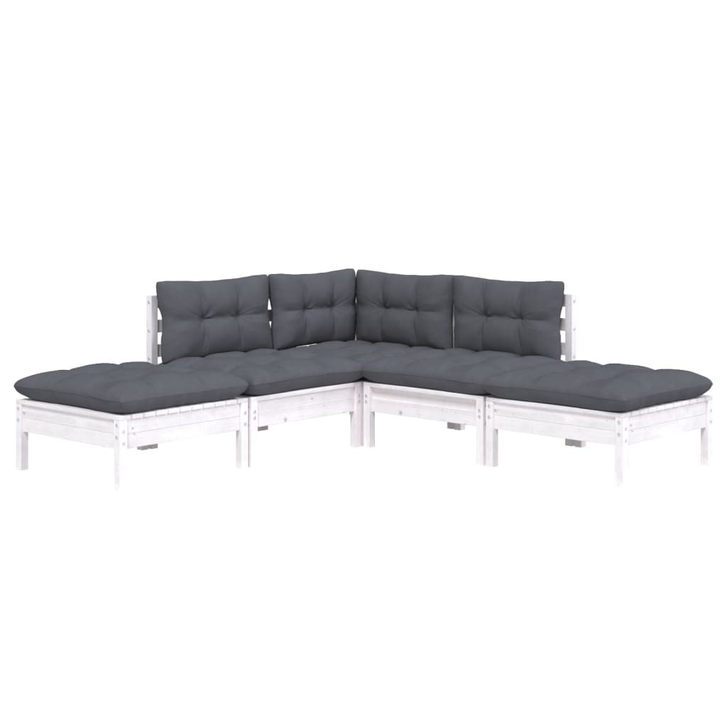 5-delige Loungeset met kussens grenenhout wit is nu te koop bij PeponiXL, paradijselijk wonen!