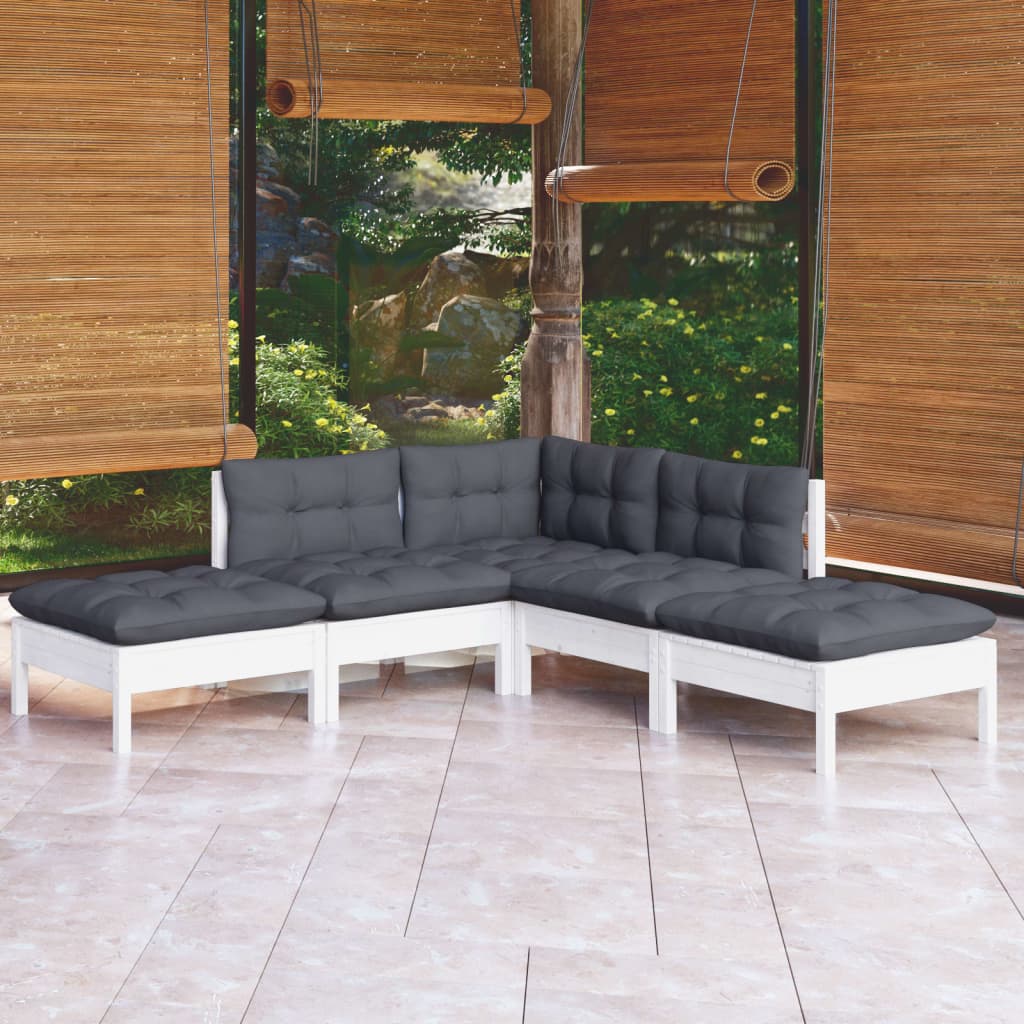 5-delige Loungeset met kussens grenenhout wit is nu te koop bij PeponiXL, paradijselijk wonen!