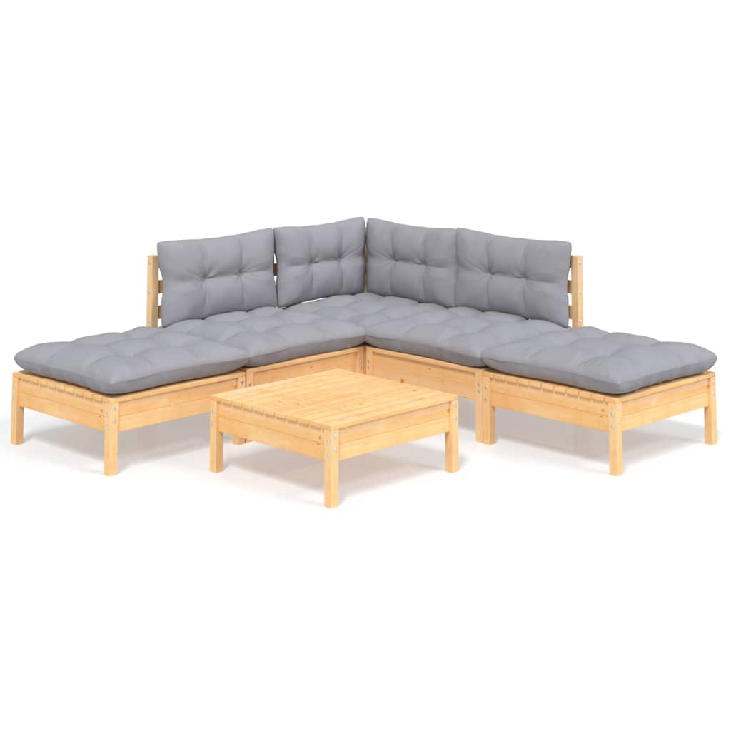 6-delige Loungeset met grijze kussens grenenhout is nu te koop bij PeponiXL, paradijselijk wonen!