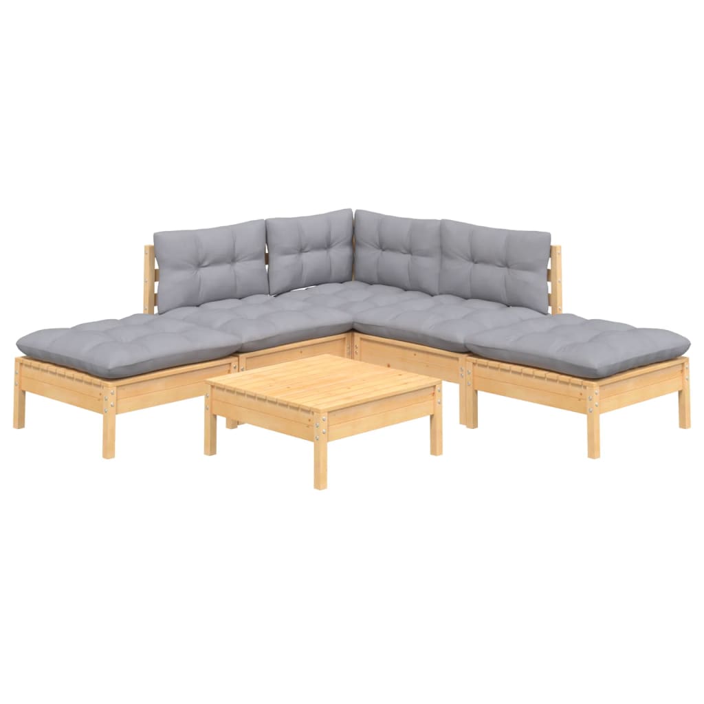 6-delige Loungeset met grijze kussens grenenhout is nu te koop bij PeponiXL, paradijselijk wonen!