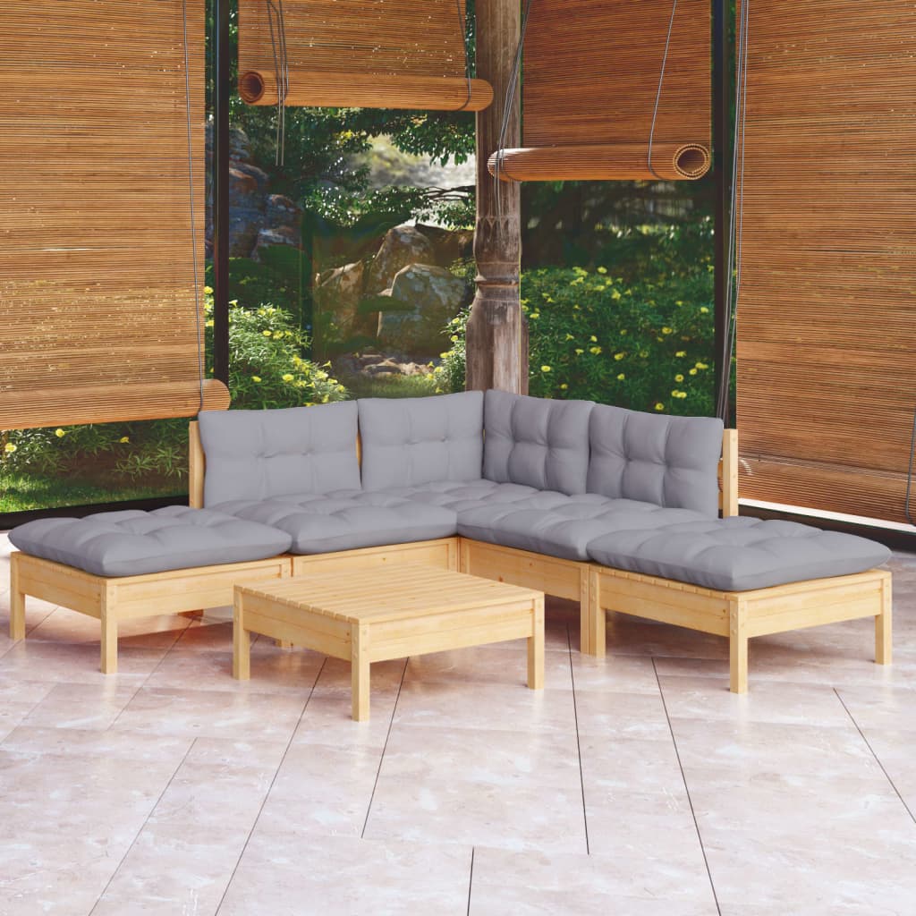 6-delige Loungeset met grijze kussens grenenhout is nu te koop bij PeponiXL, paradijselijk wonen!