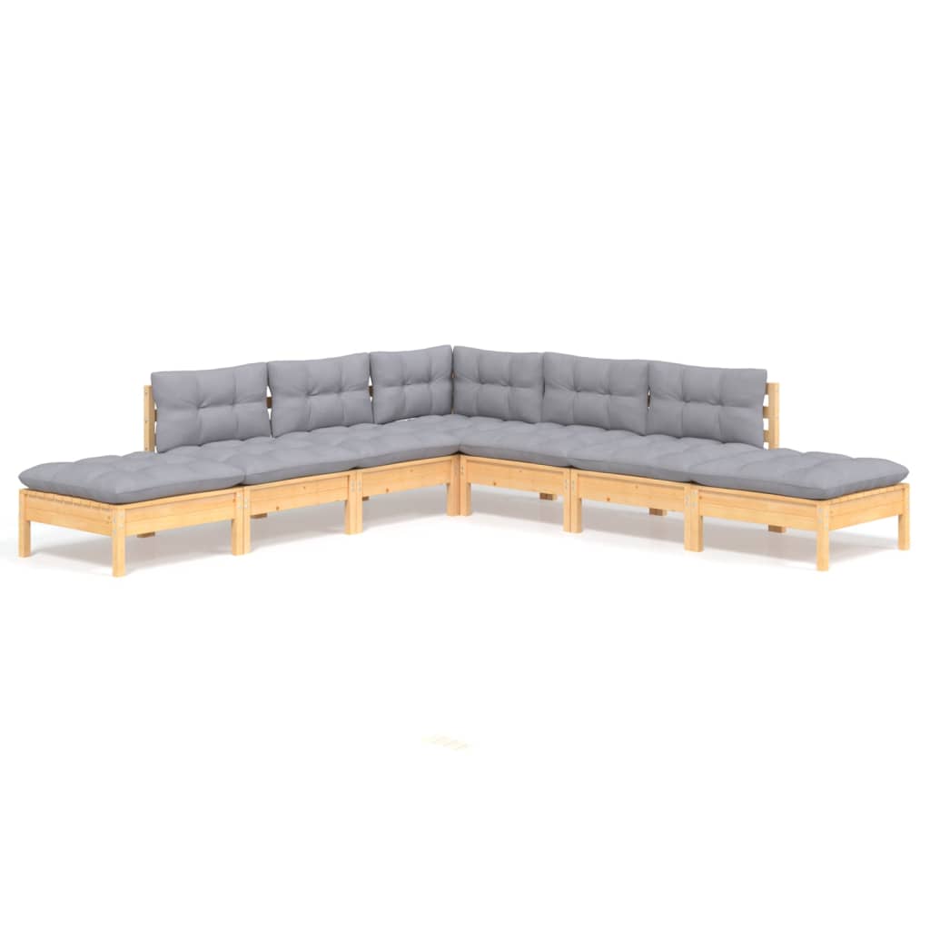 7-delige Loungeset met grijze kussens grenenhout is nu te koop bij PeponiXL, paradijselijk wonen!