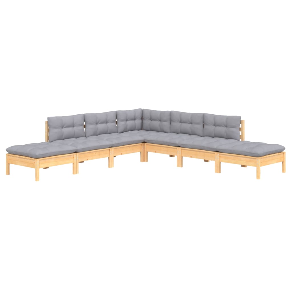 7-delige Loungeset met grijze kussens grenenhout is nu te koop bij PeponiXL, paradijselijk wonen!