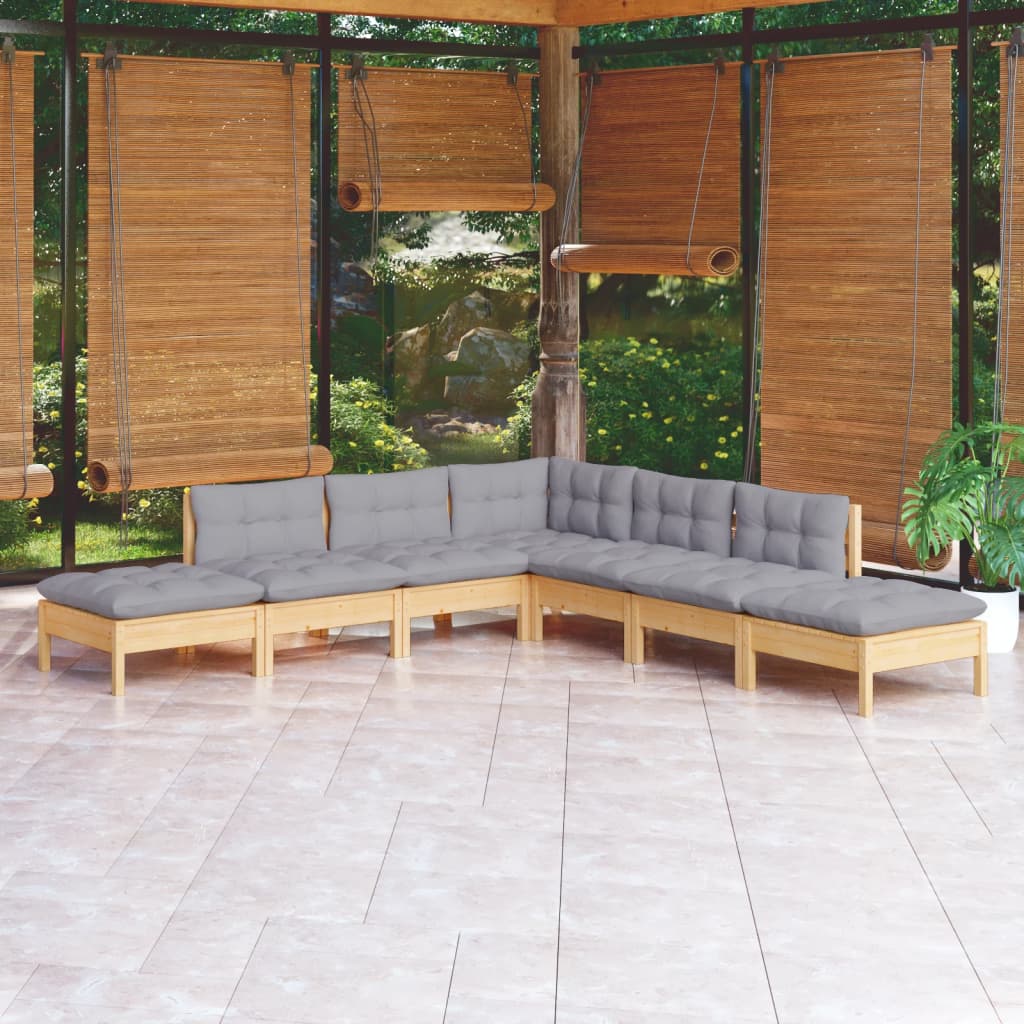 7-delige Loungeset met grijze kussens grenenhout is nu te koop bij PeponiXL, paradijselijk wonen!