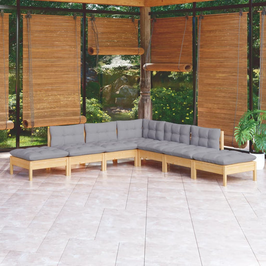 7-delige Loungeset met grijze kussens grenenhout is nu te koop bij PeponiXL, paradijselijk wonen!
