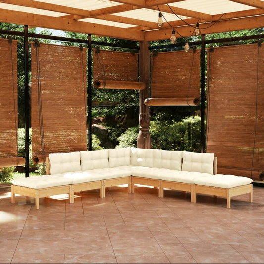 7-delige Loungeset met crèmekleurige kussens grenenhout is nu te koop bij PeponiXL, paradijselijk wonen!