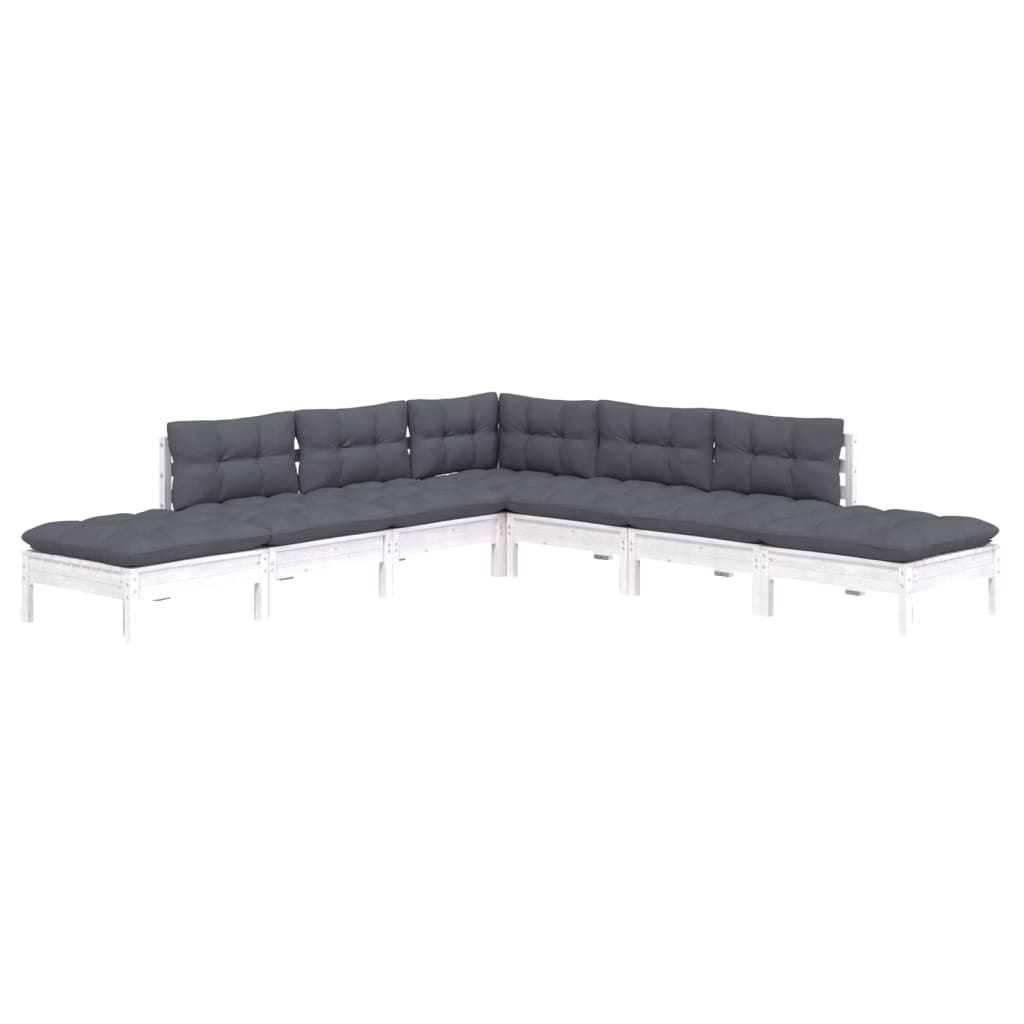 7-delige Loungeset met kussens grenenhout wit is nu te koop bij PeponiXL, paradijselijk wonen!