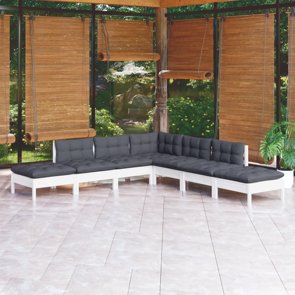 7-delige Loungeset met kussens grenenhout wit is nu te koop bij PeponiXL, paradijselijk wonen!