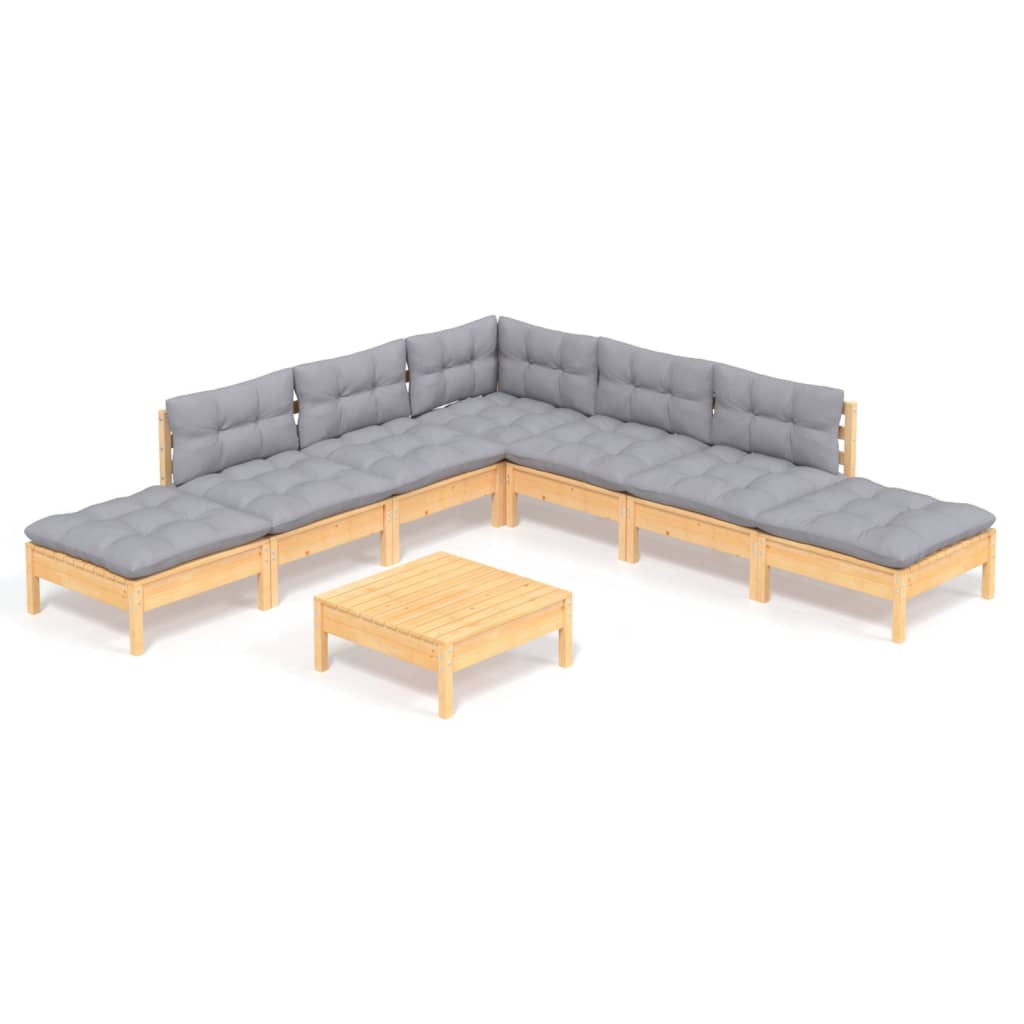 8-delige Loungeset met grijze kussens grenenhout is nu te koop bij PeponiXL, paradijselijk wonen!