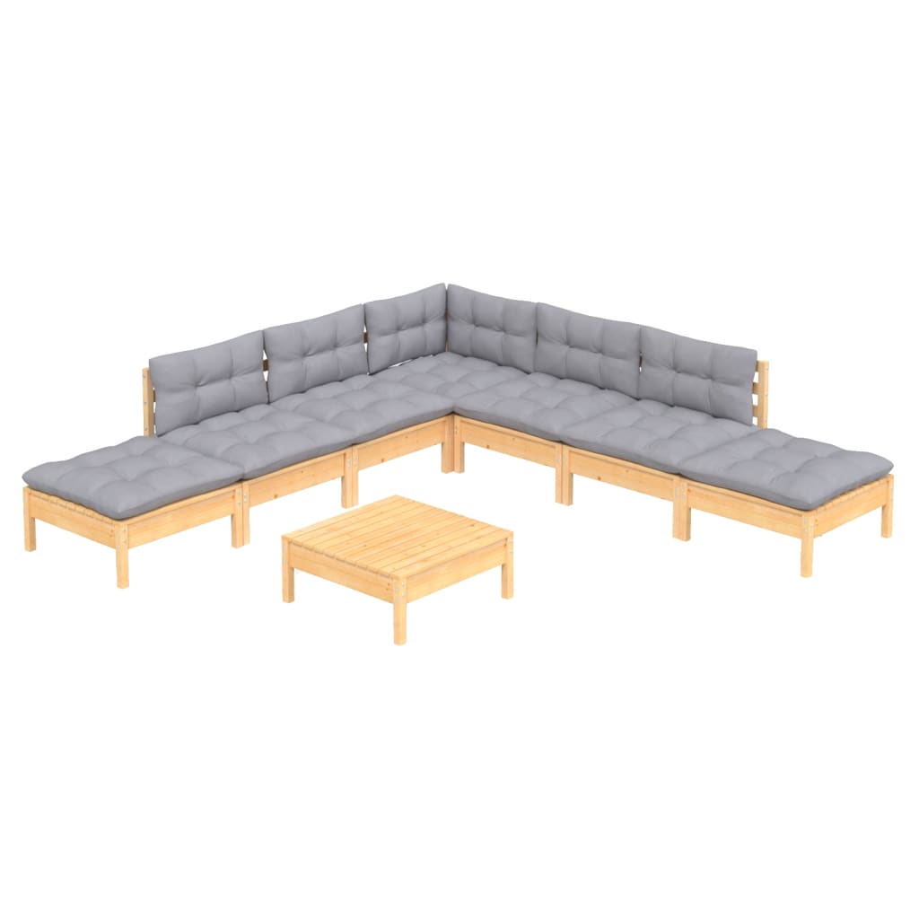 8-delige Loungeset met grijze kussens grenenhout is nu te koop bij PeponiXL, paradijselijk wonen!