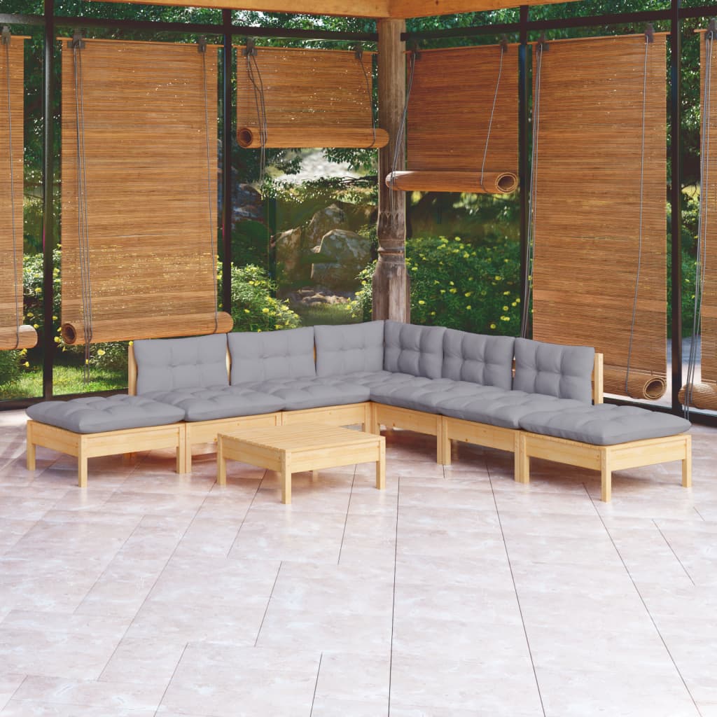 8-delige Loungeset met grijze kussens grenenhout is nu te koop bij PeponiXL, paradijselijk wonen!