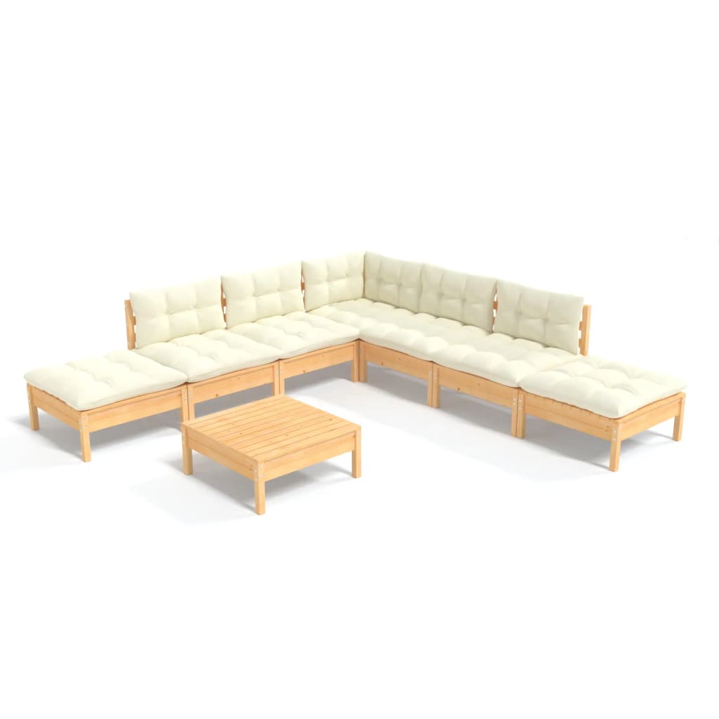 8-delige Loungeset met crèmekleurige kussens grenenhout is nu te koop bij PeponiXL, paradijselijk wonen!