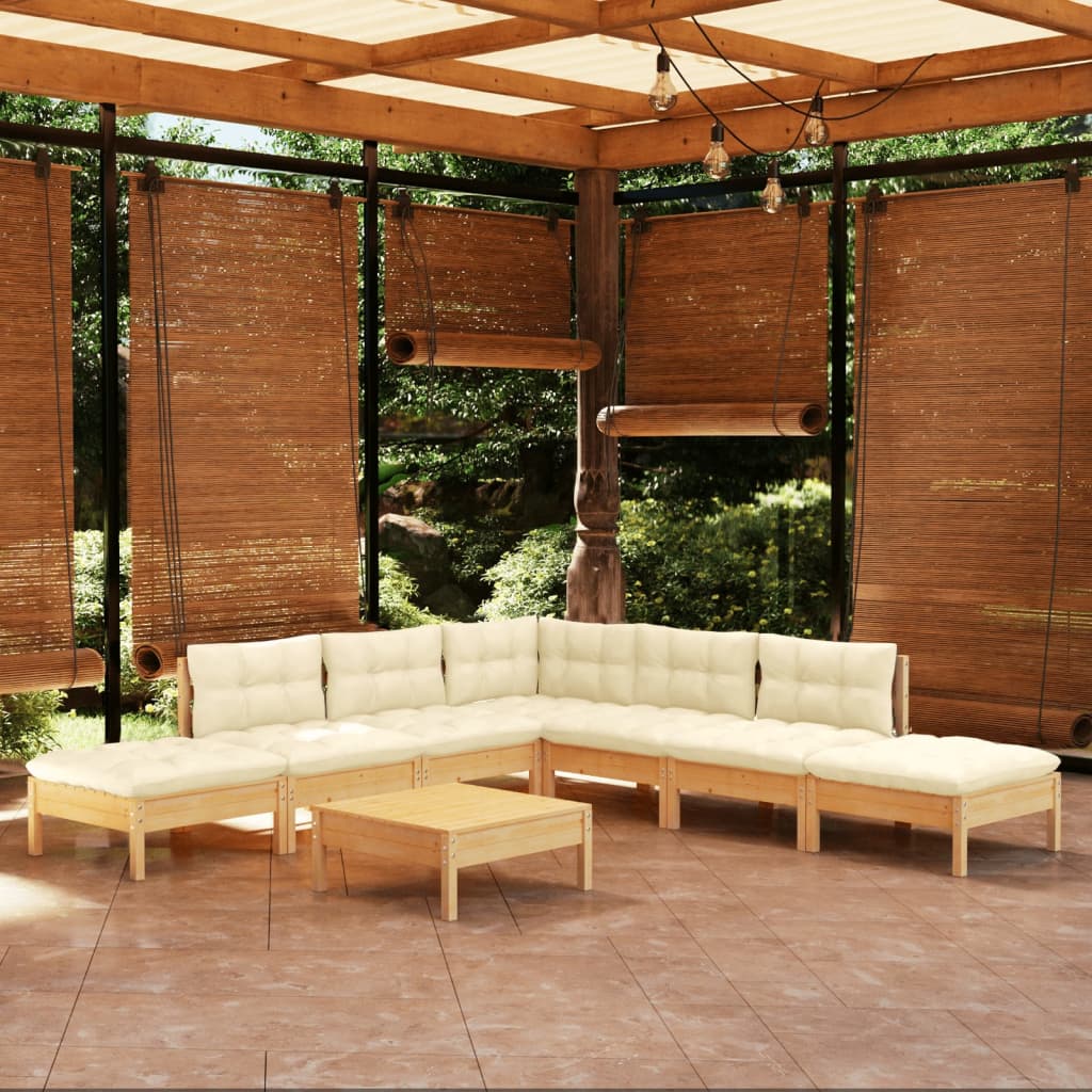 8-delige Loungeset met crèmekleurige kussens grenenhout is nu te koop bij PeponiXL, paradijselijk wonen!