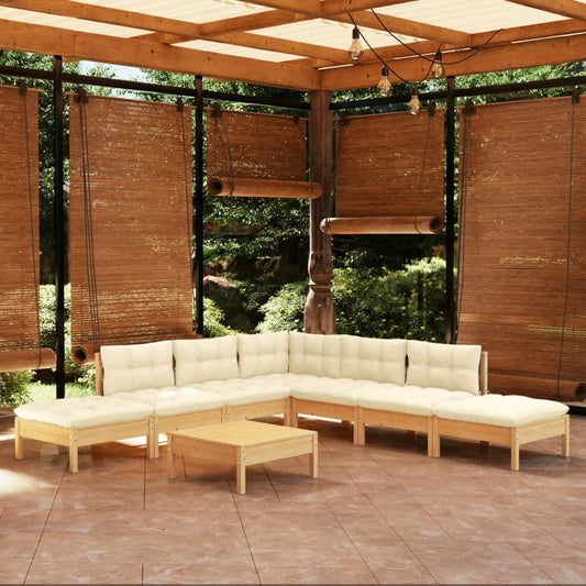 8-delige Loungeset met crèmekleurige kussens grenenhout is nu te koop bij PeponiXL, paradijselijk wonen!