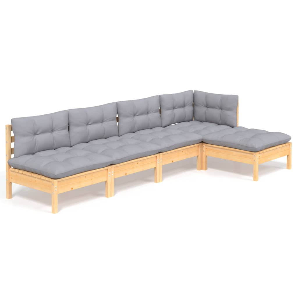 5-delige Loungeset met grijze kussens grenenhout is nu te koop bij PeponiXL, paradijselijk wonen!