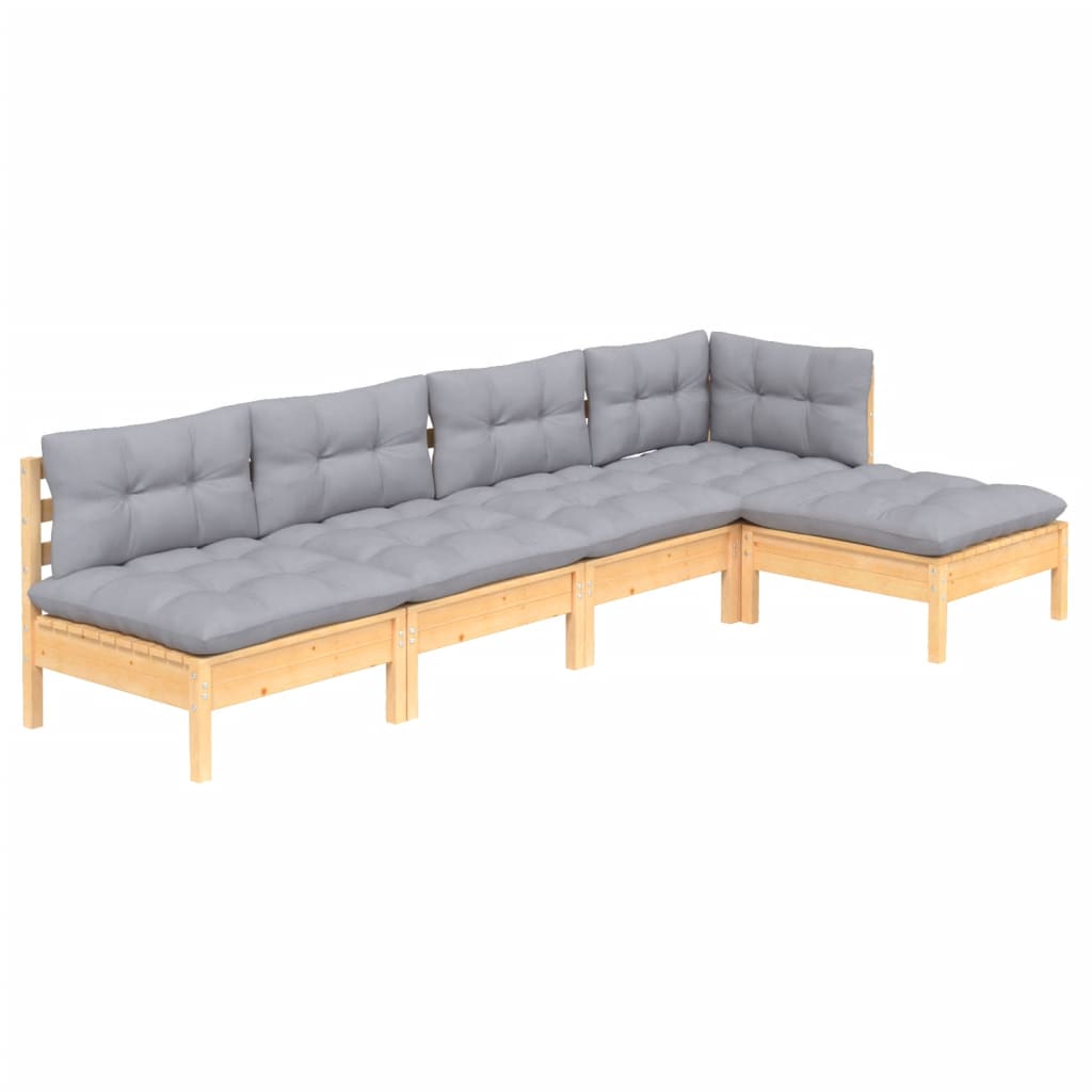 5-delige Loungeset met grijze kussens grenenhout is nu te koop bij PeponiXL, paradijselijk wonen!