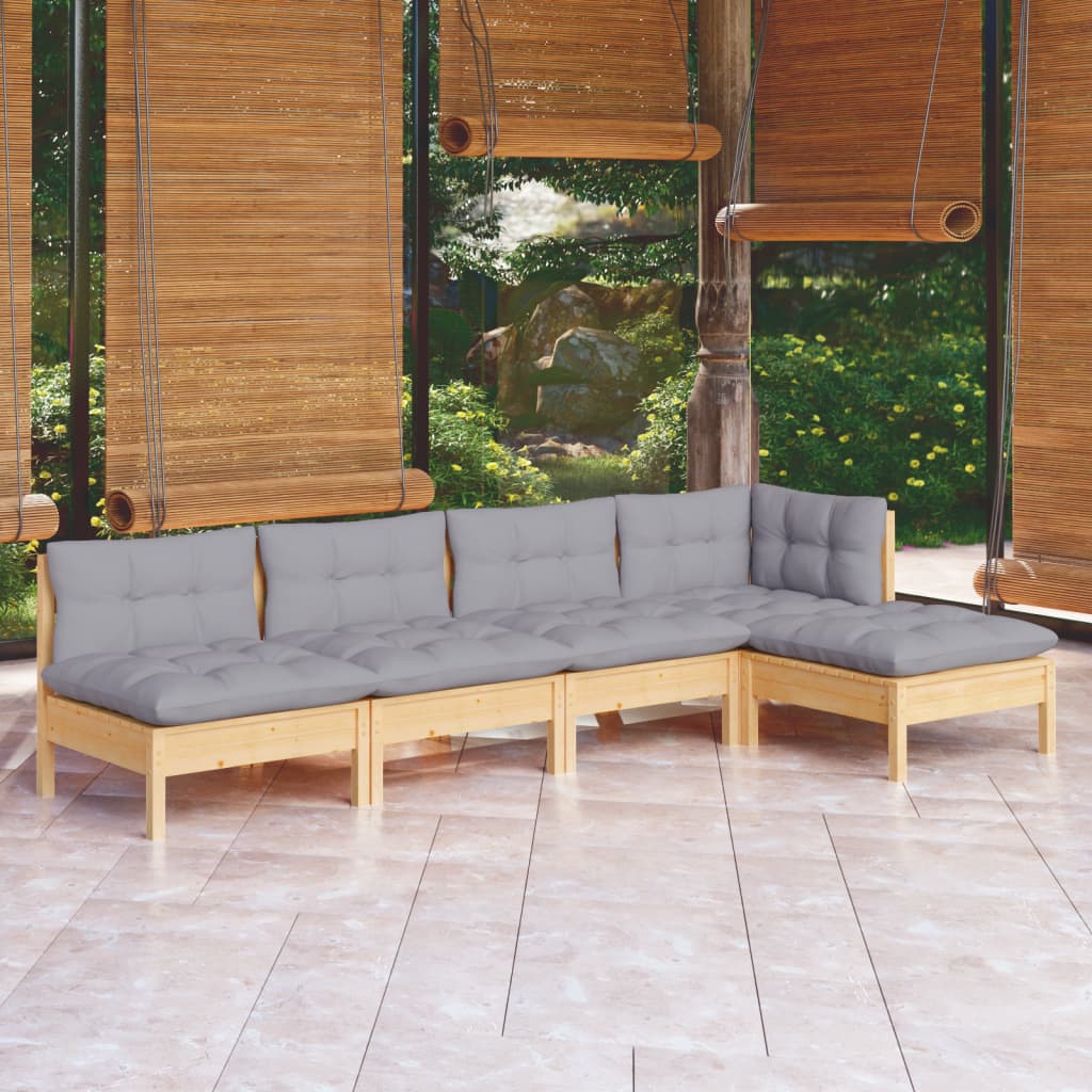 5-delige Loungeset met grijze kussens grenenhout is nu te koop bij PeponiXL, paradijselijk wonen!