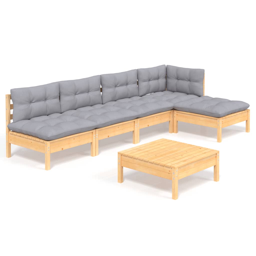 6-delige Loungeset met grijze kussens grenenhout is nu te koop bij PeponiXL, paradijselijk wonen!