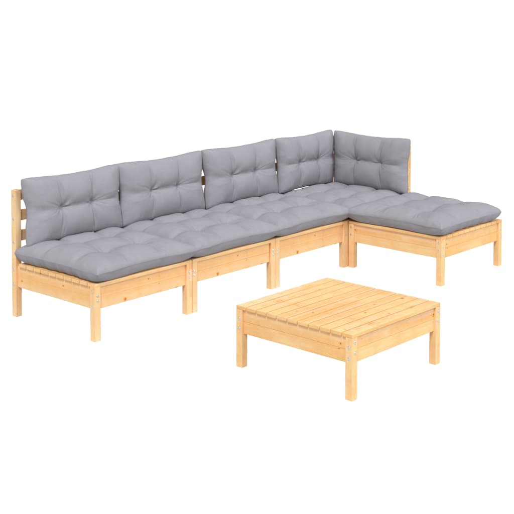 6-delige Loungeset met grijze kussens grenenhout is nu te koop bij PeponiXL, paradijselijk wonen!