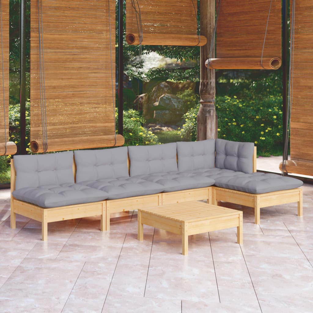 6-delige Loungeset met grijze kussens grenenhout is nu te koop bij PeponiXL, paradijselijk wonen!