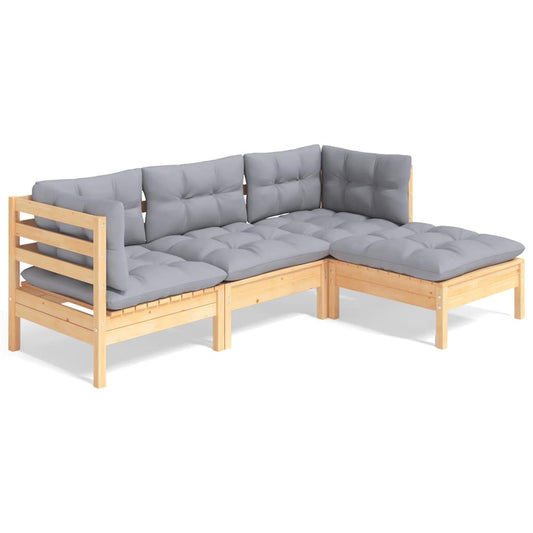 4-delige Loungeset met grijze kussens grenenhout is nu te koop bij PeponiXL, paradijselijk wonen!