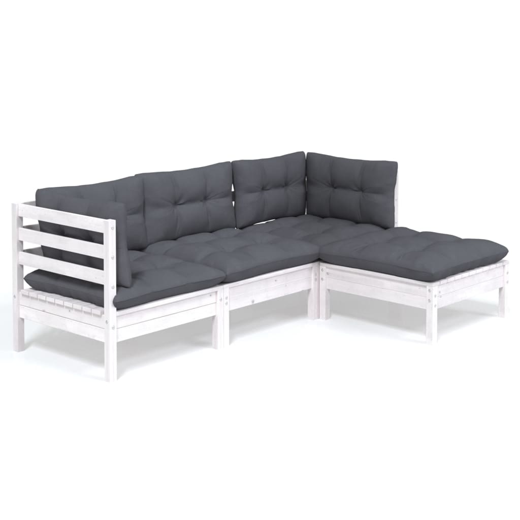 4-delige Loungeset met kussens grenenhout wit is nu te koop bij PeponiXL, paradijselijk wonen!