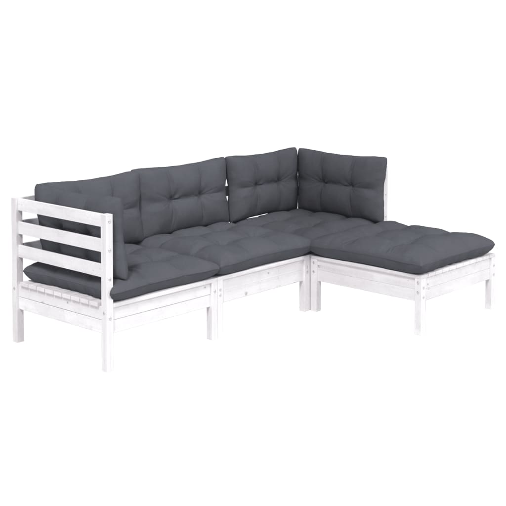4-delige Loungeset met kussens grenenhout wit is nu te koop bij PeponiXL, paradijselijk wonen!