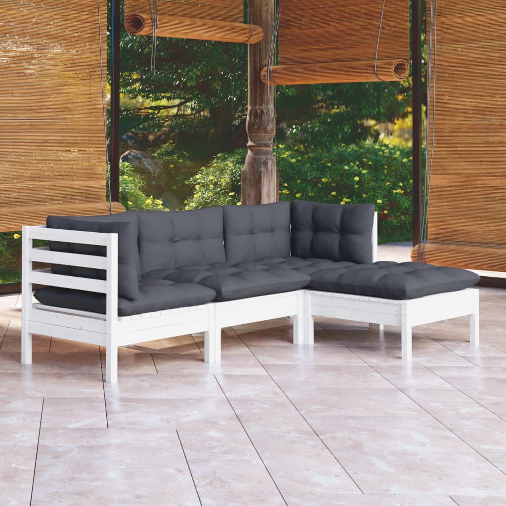 4-delige Loungeset met kussens grenenhout wit is nu te koop bij PeponiXL, paradijselijk wonen!