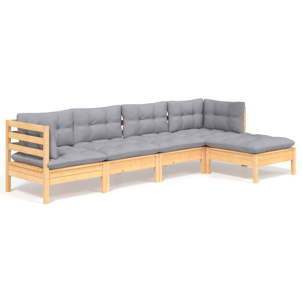 5-delige Loungeset met grijze kussens grenenhout is nu te koop bij PeponiXL, paradijselijk wonen!