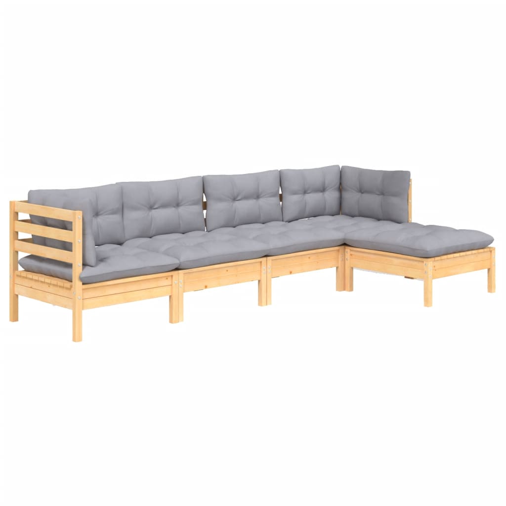 5-delige Loungeset met grijze kussens grenenhout is nu te koop bij PeponiXL, paradijselijk wonen!