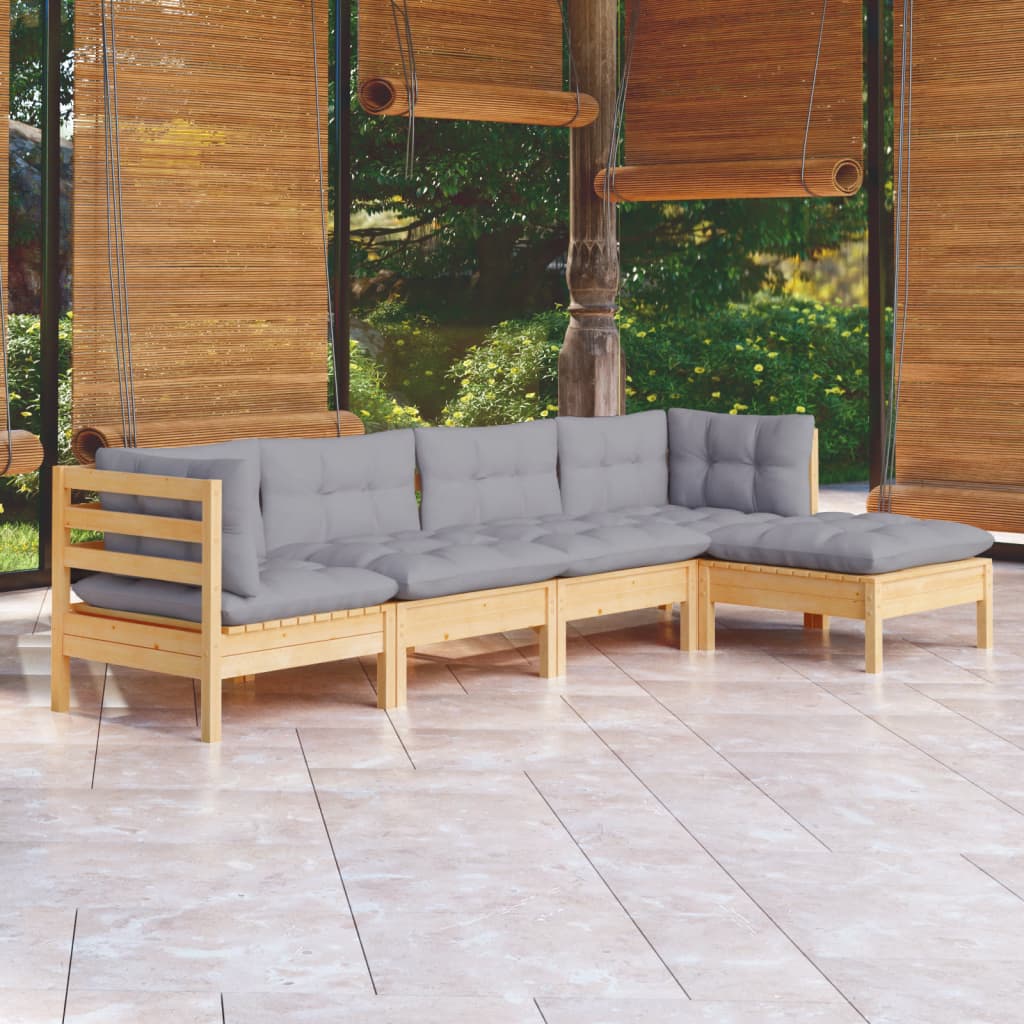 5-delige Loungeset met grijze kussens grenenhout is nu te koop bij PeponiXL, paradijselijk wonen!