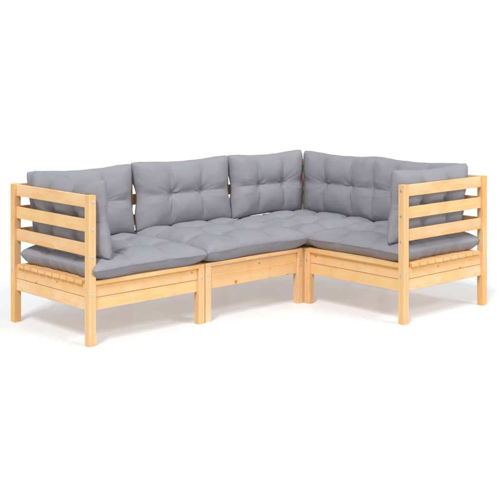 4-delige Loungeset met grijze kussens grenenhout is nu te koop bij PeponiXL, paradijselijk wonen!