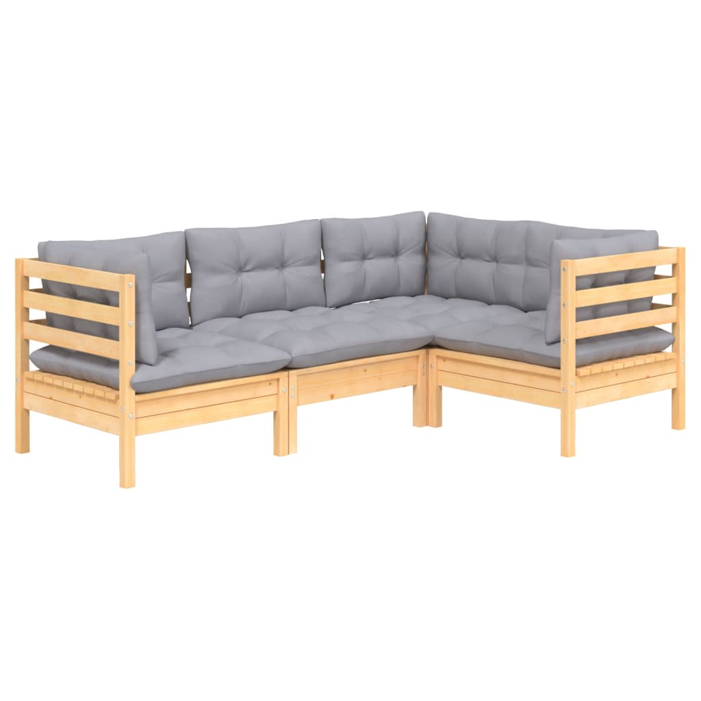 4-delige Loungeset met grijze kussens grenenhout is nu te koop bij PeponiXL, paradijselijk wonen!