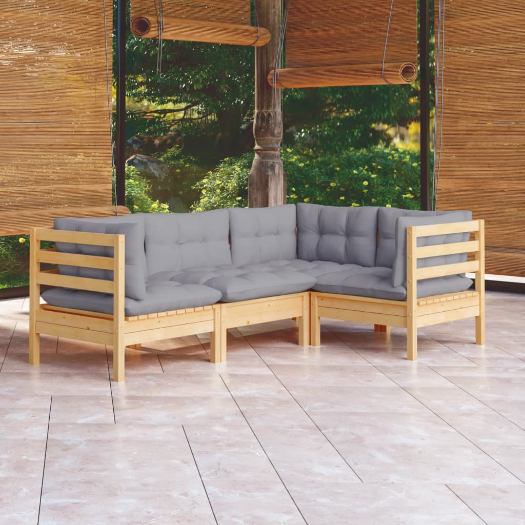 4-delige Loungeset met grijze kussens grenenhout is nu te koop bij PeponiXL, paradijselijk wonen!