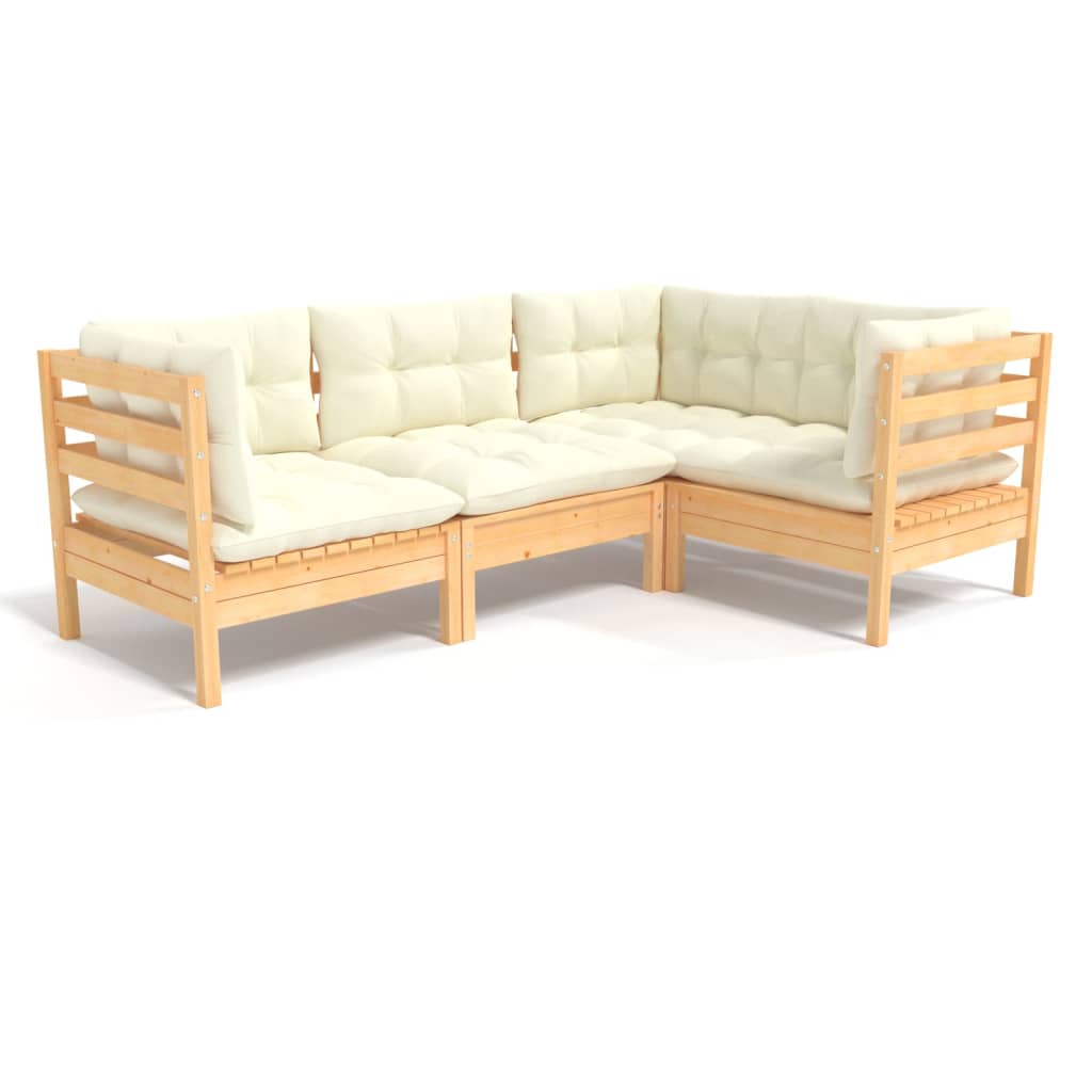 4-delige Loungeset met crèmekleurige kussens grenenhout is nu te koop bij PeponiXL, paradijselijk wonen!