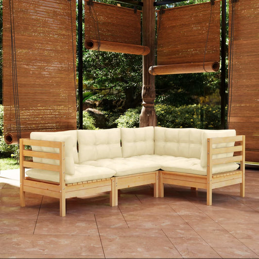 4-delige Loungeset met crèmekleurige kussens grenenhout is nu te koop bij PeponiXL, paradijselijk wonen!