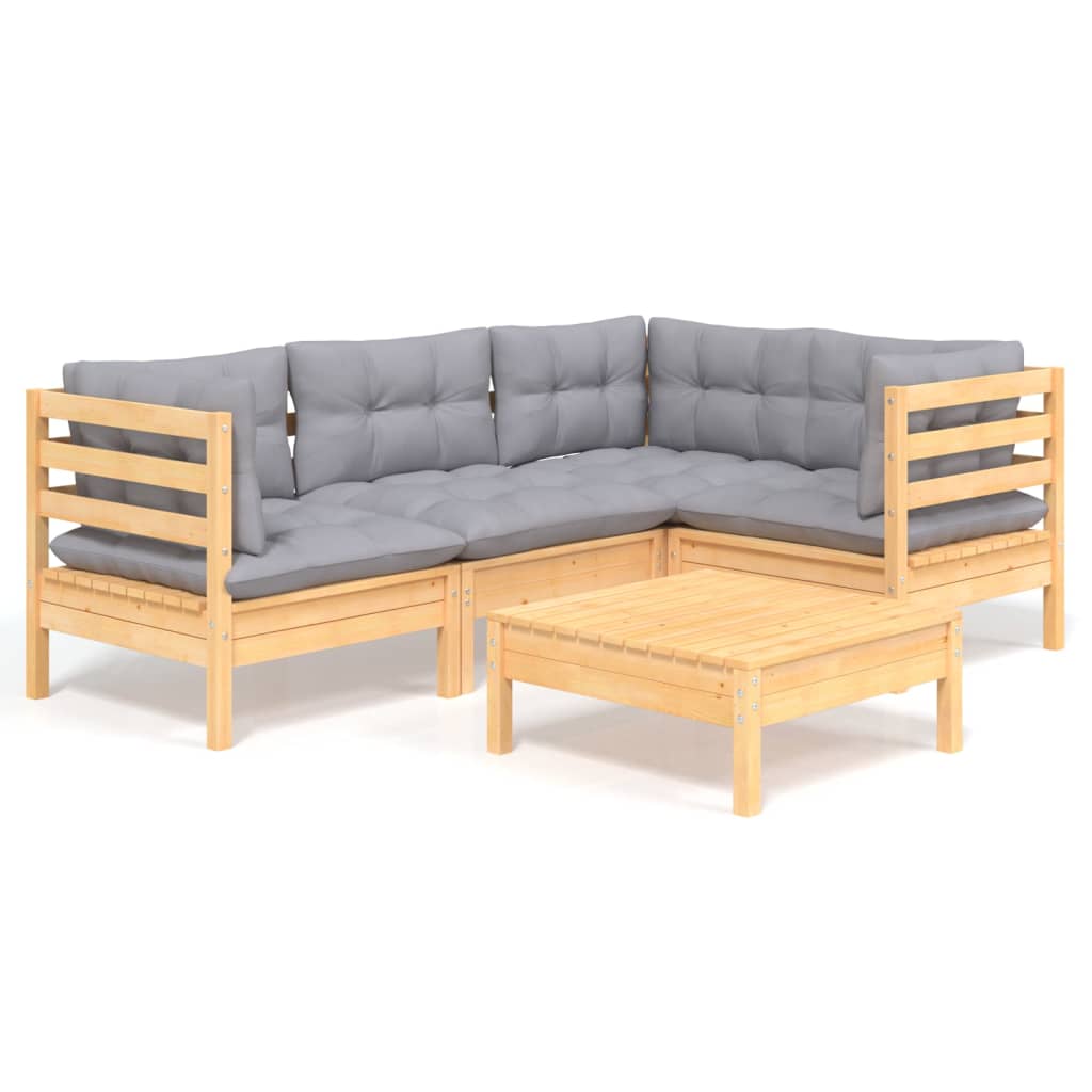 5-delige Loungeset met grijze kussens grenenhout is nu te koop bij PeponiXL, paradijselijk wonen!