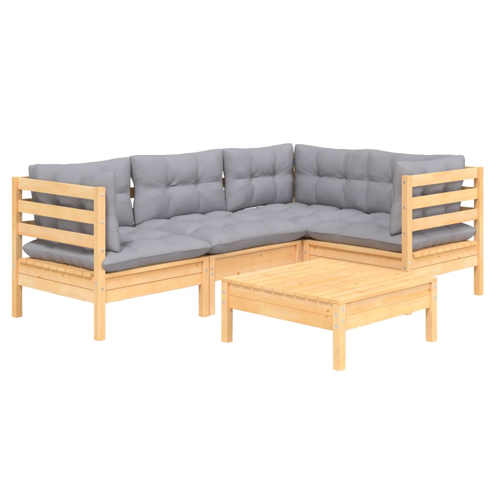 5-delige Loungeset met grijze kussens grenenhout is nu te koop bij PeponiXL, paradijselijk wonen!