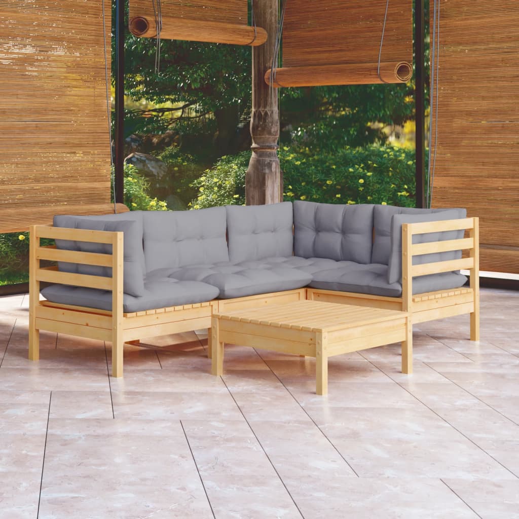 5-delige Loungeset met grijze kussens grenenhout is nu te koop bij PeponiXL, paradijselijk wonen!