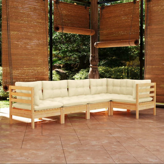 5-delige Loungeset met crèmekleurige kussens grenenhout is nu te koop bij PeponiXL, paradijselijk wonen!