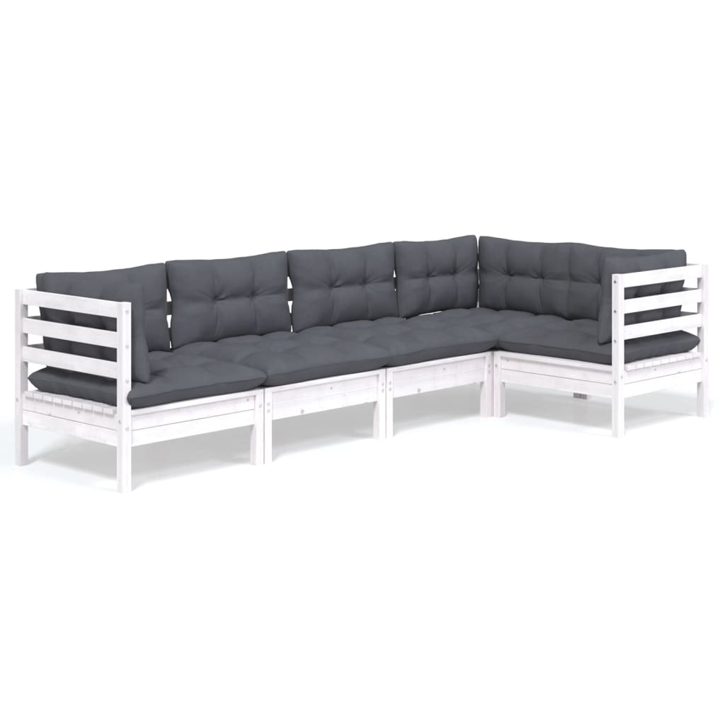 5-delige Loungeset met kussens grenenhout wit is nu te koop bij PeponiXL, paradijselijk wonen!