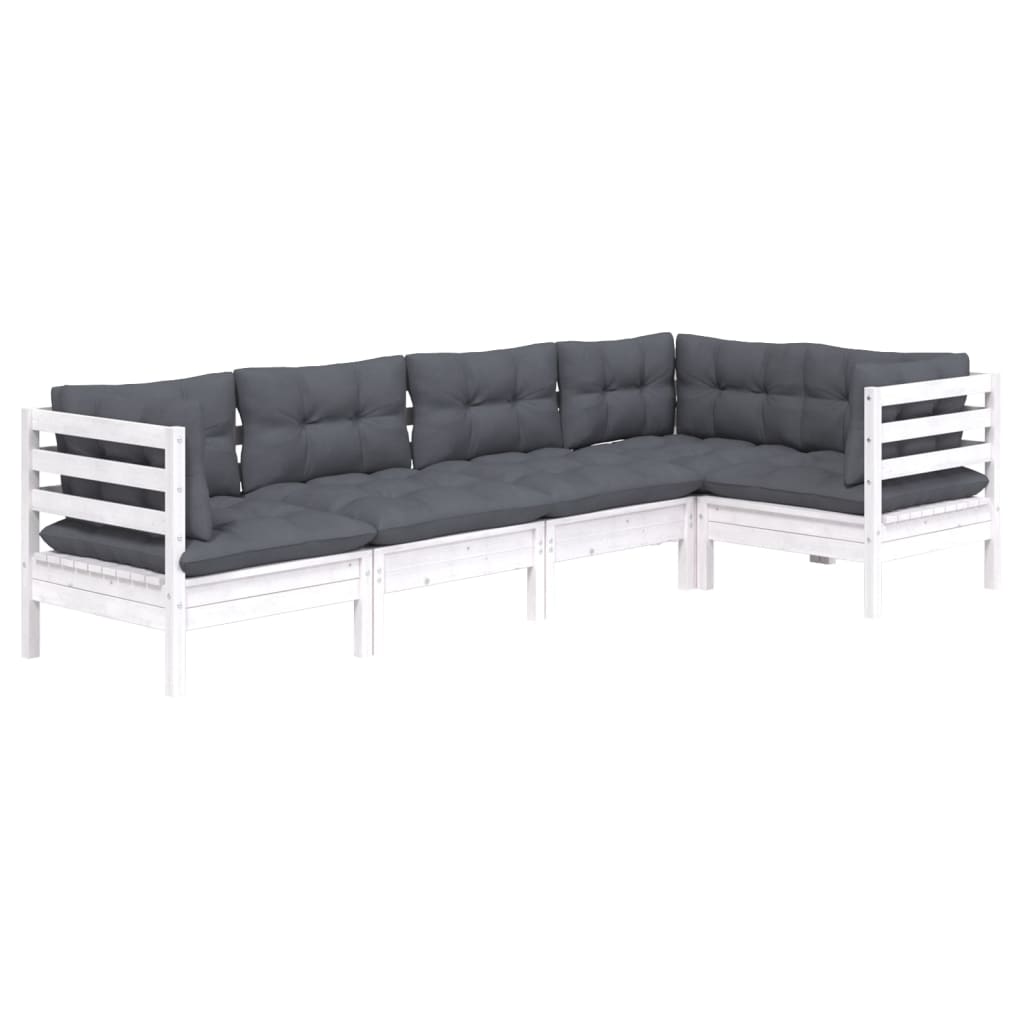 5-delige Loungeset met kussens grenenhout wit is nu te koop bij PeponiXL, paradijselijk wonen!