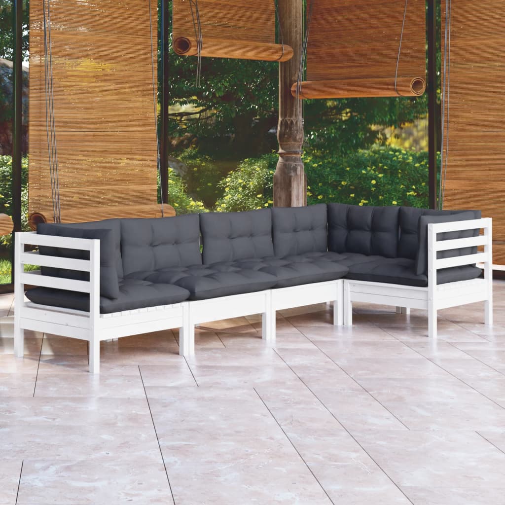 5-delige Loungeset met kussens grenenhout wit is nu te koop bij PeponiXL, paradijselijk wonen!